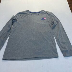 Adidas Gray Long Sleeve Shirt with Pink Logo Boys XL